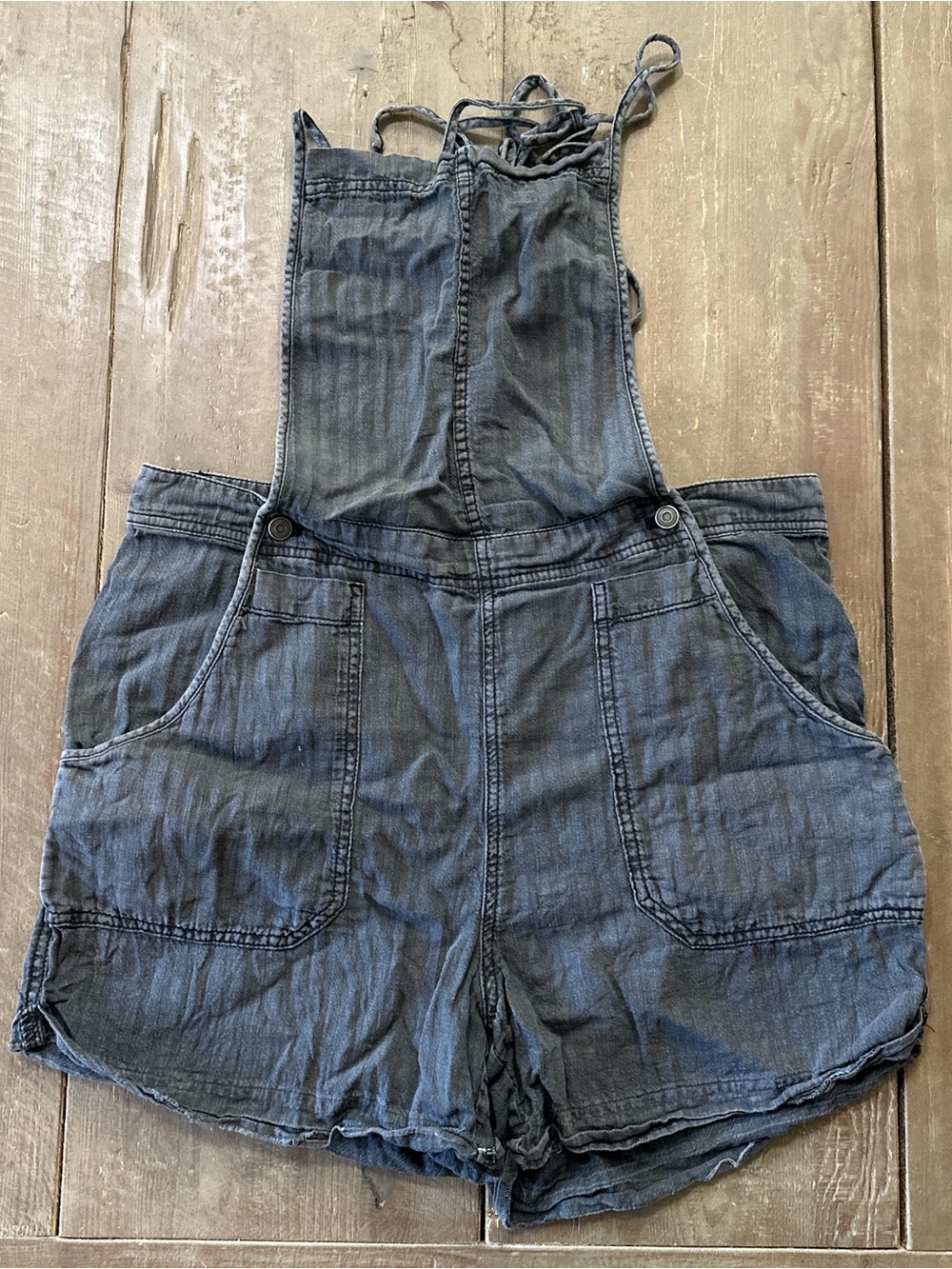 Vintage Free People Linen Short Overalls - Washed Black